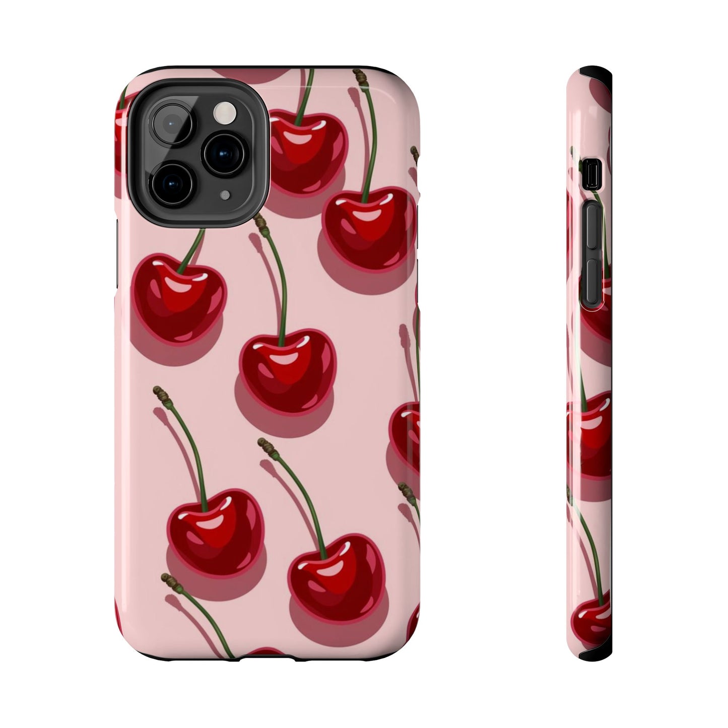 Cherry Pattern Tough Phone Case — Retro Pink Cherry Print Protective Phone Case