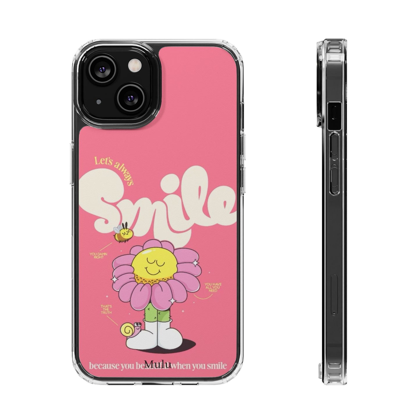 Clear Impact-Resistant Phone Case — Pink 'Smile' Flower Design