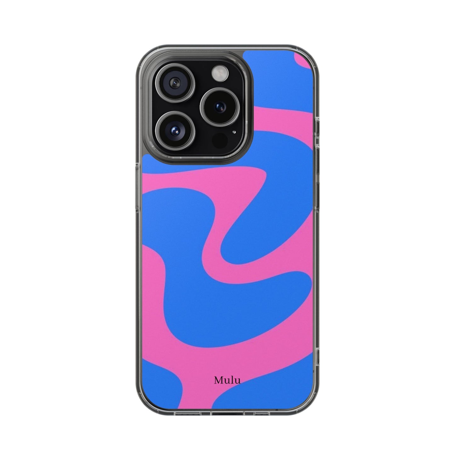 Clear Impact-Resistant Phone Case — Retro Blue & Pink Abstract Swirl