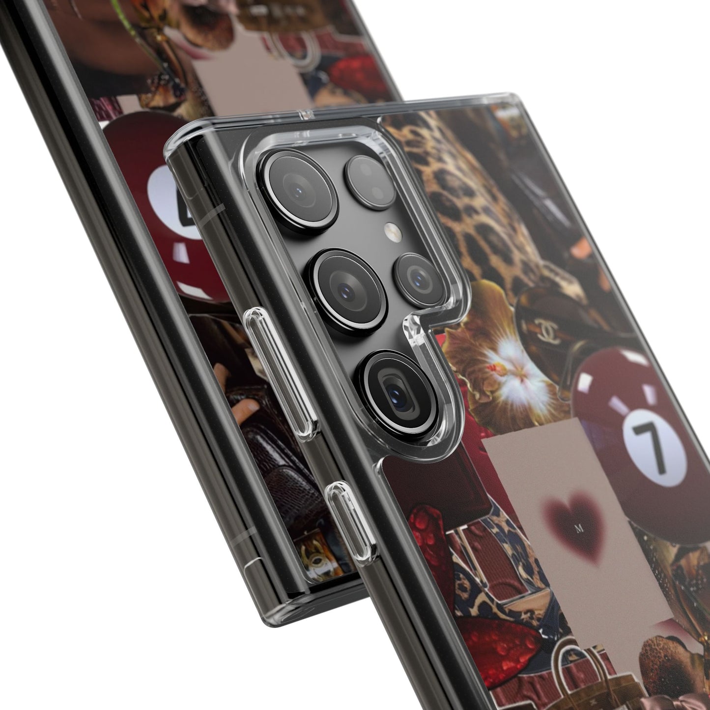Clear Impact-Resistant Phone Case — Retro Cherry Collage Design