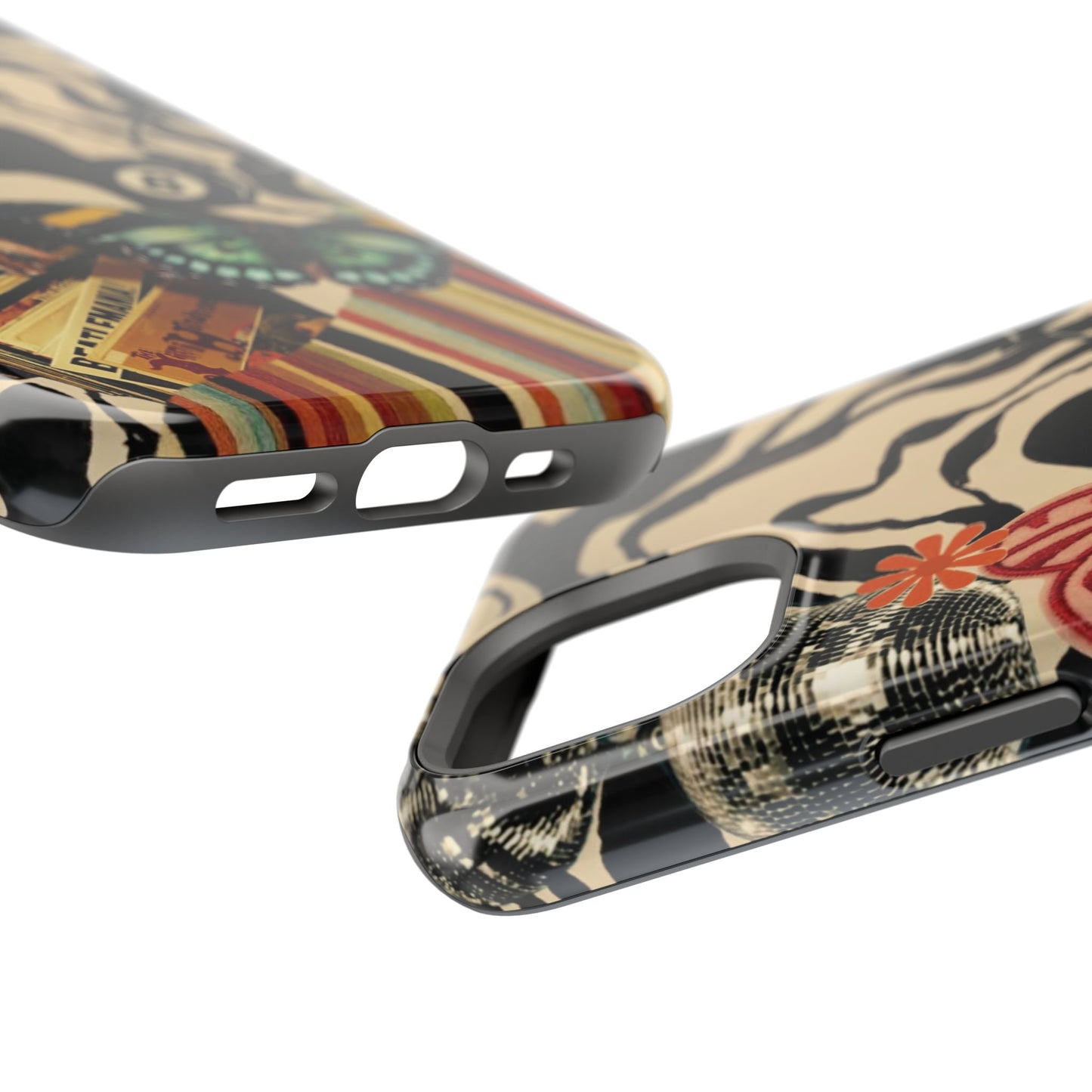 Phone Case — Retro Collage Magnetic Impact-Resistant Case with Butterfly & Zebra Print