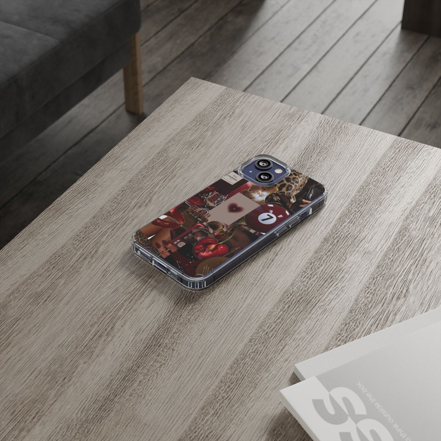 Clear Impact-Resistant Phone Case — Retro Cherry Collage Design