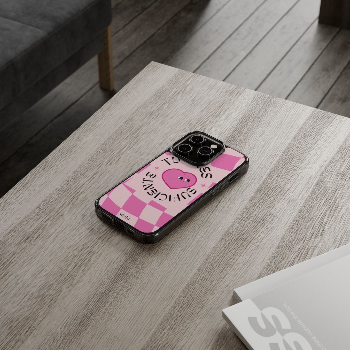 Clear Impact-Resistant Phone Case — Pink Checkerheart “Tu Eres Suficiente” Design