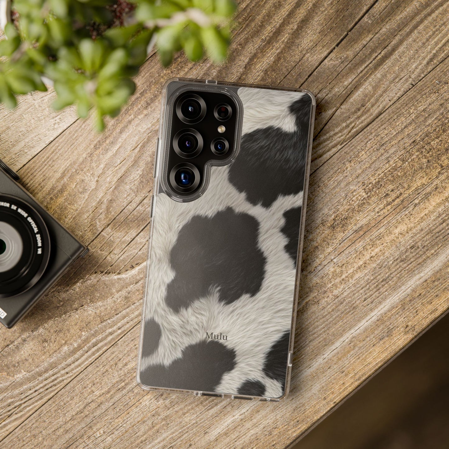 Cow Print Clear Impact Phone Case — Faux Fur Black & White Protection