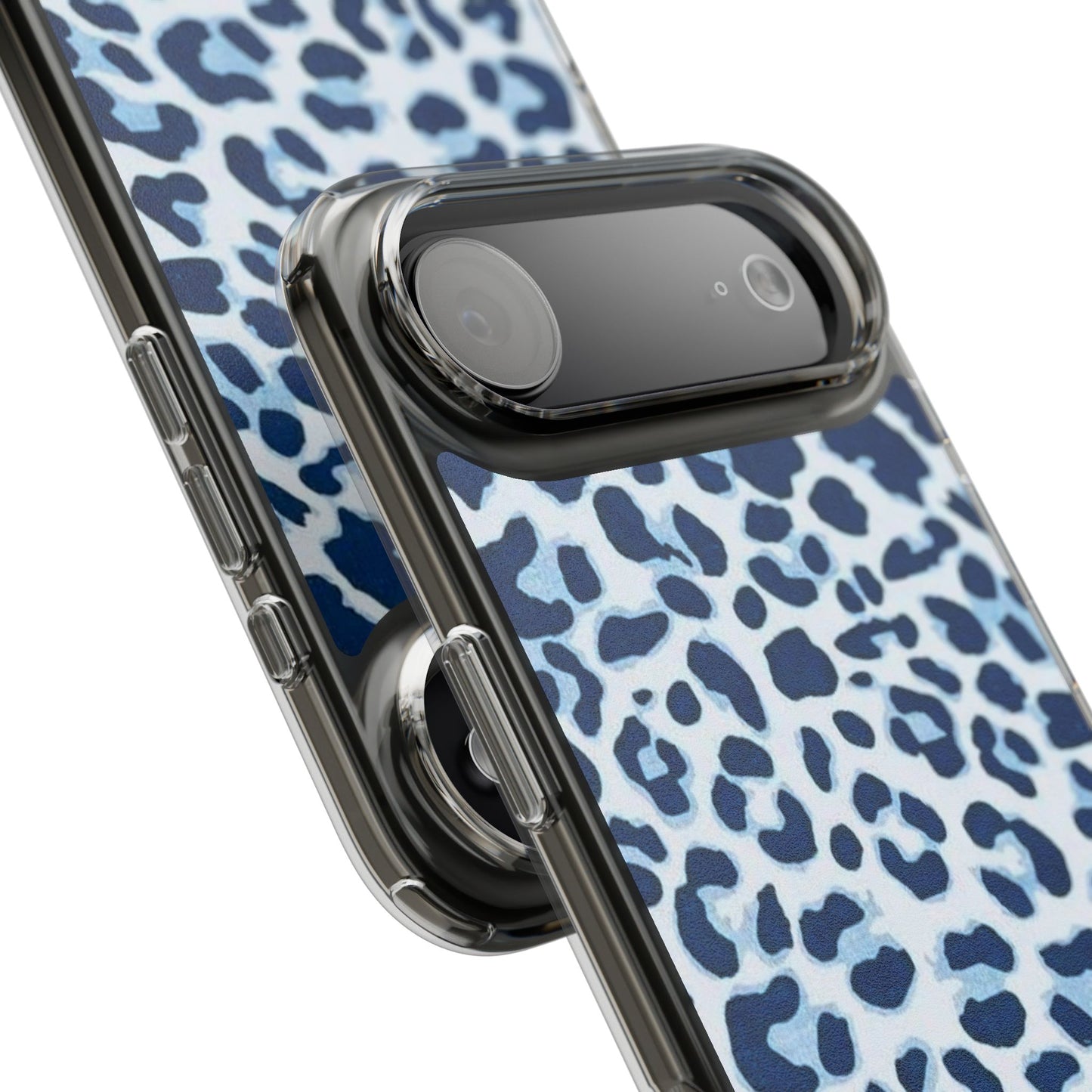 Clear Impact-Resistant Phone Case — Blue Watercolor Leopard Print