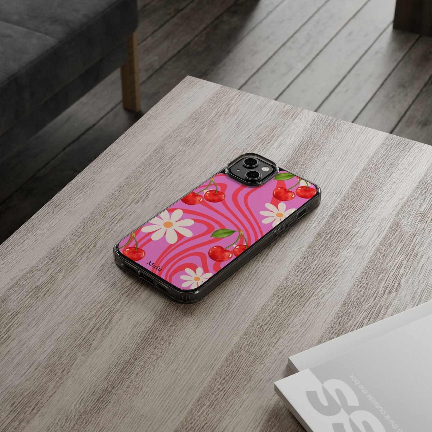Clear Impact Phone Case — Retro Cherry & Daisy Floral Design