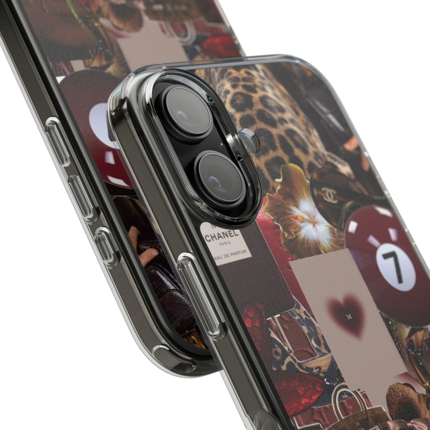 Clear Impact-Resistant Phone Case — Retro Cherry Collage Design