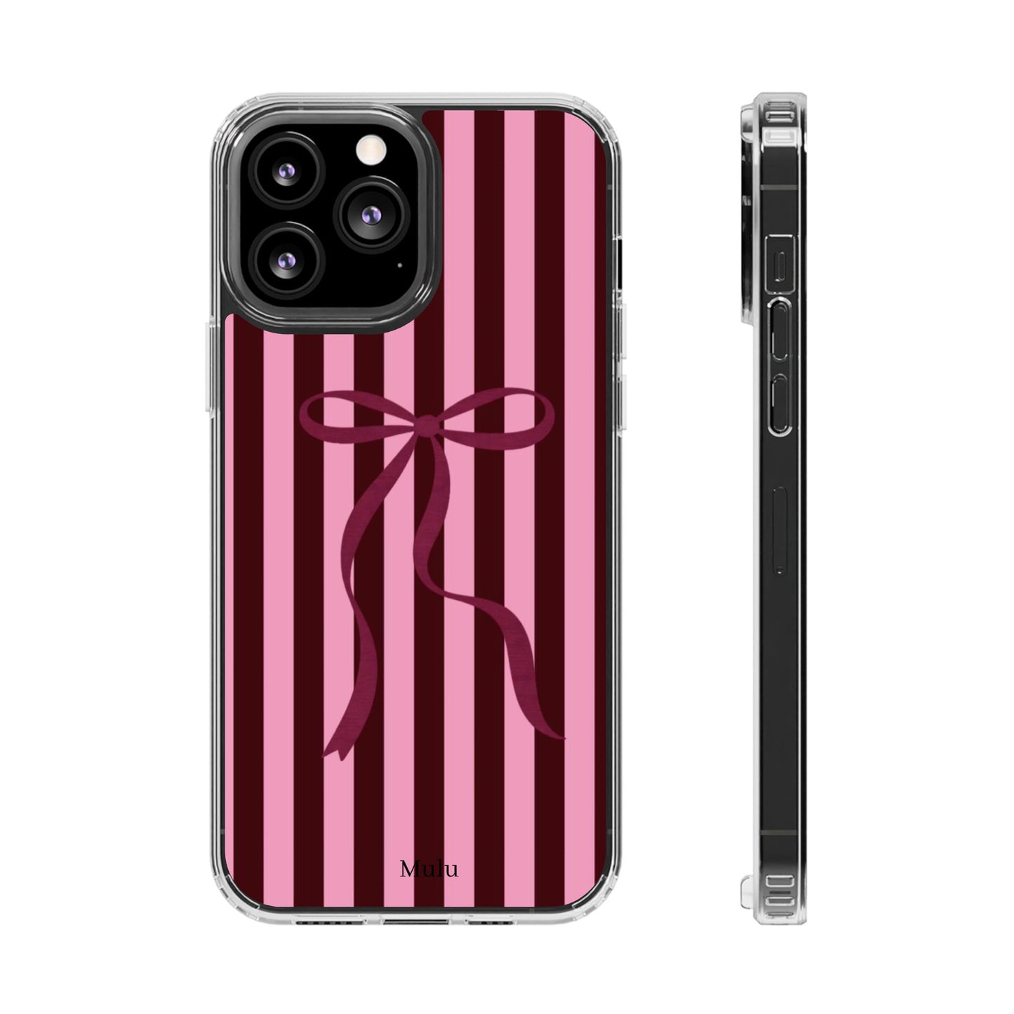 Pink Striped Ribbon Clear Impact-Resistant Phone Case