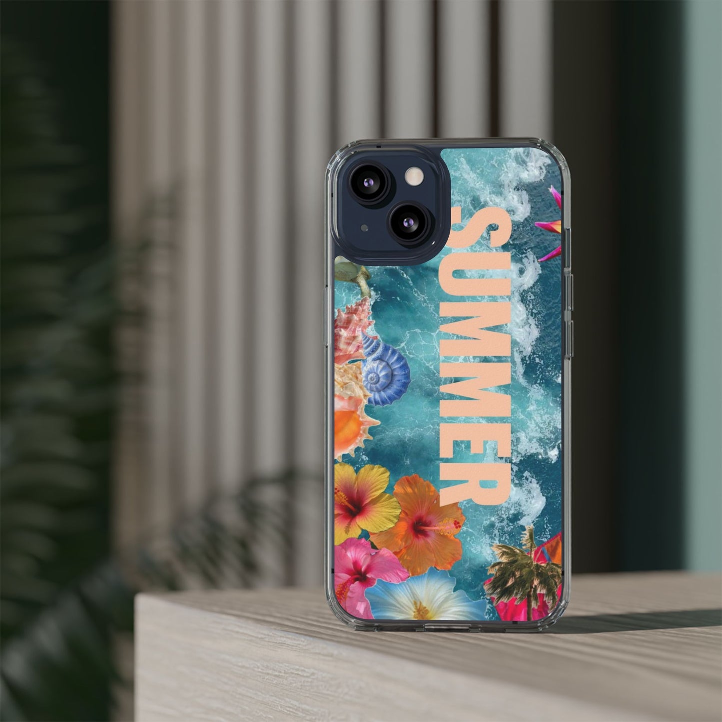 Summer Floral Clear Impact Phone Case — "SUMMER" Tropical Hibiscus Design