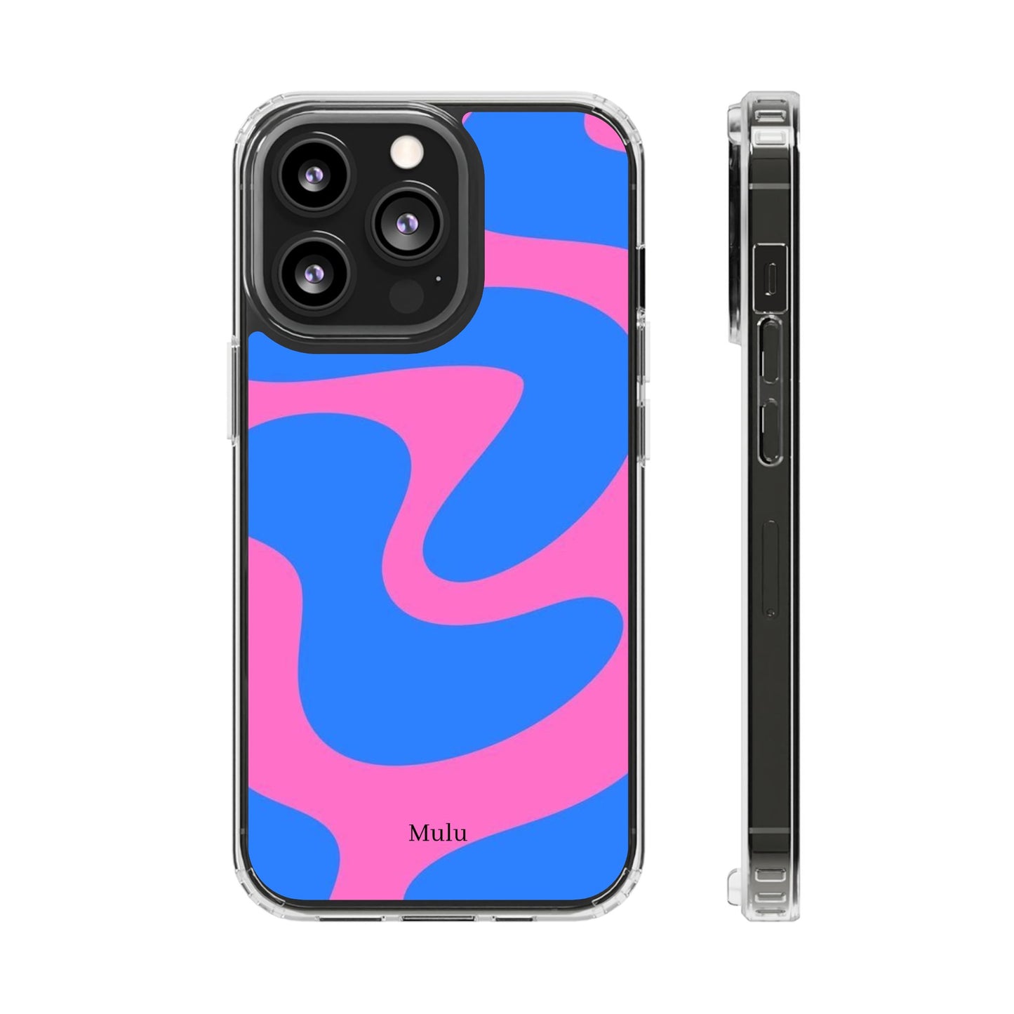 Clear Impact-Resistant Phone Case — Retro Blue & Pink Abstract Swirl