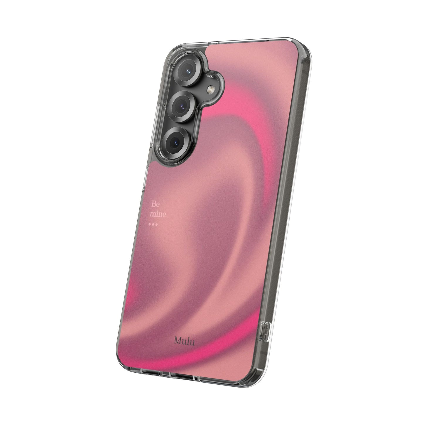 Clear Impact Phone Case — Pink Satin Swirl "Be mine" Design