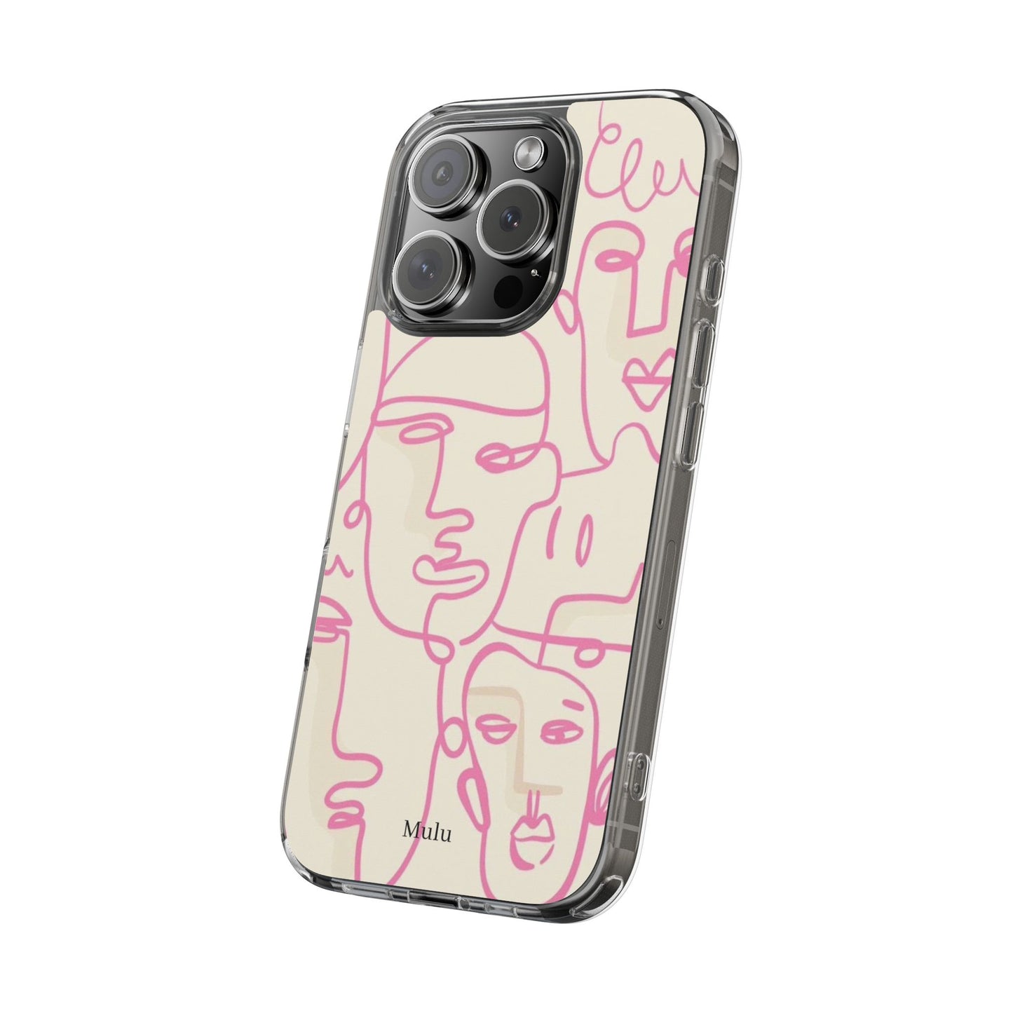Clear Impact-Resistant Phone Case — Pink Minimalist Line Faces Design