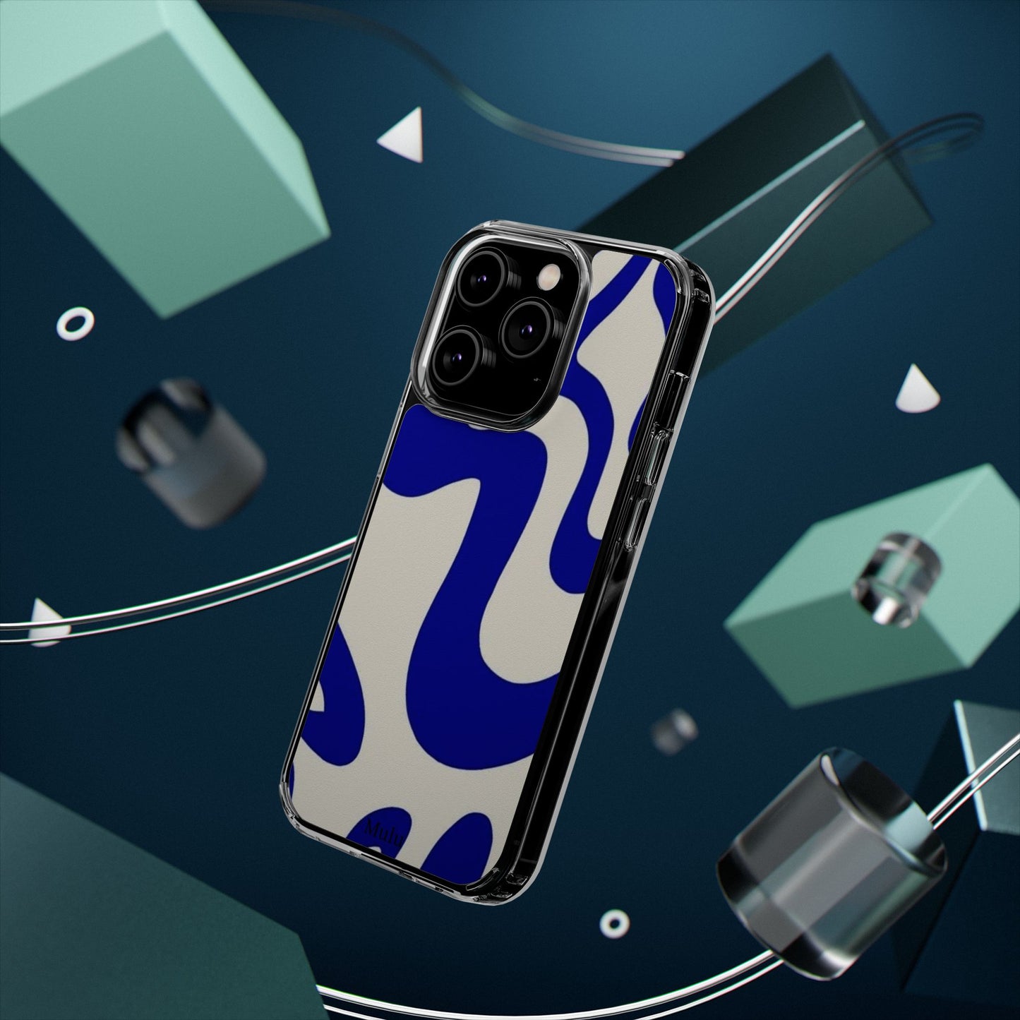 Clear Impact-Resistant Case — Blue Abstract Wavy Pattern