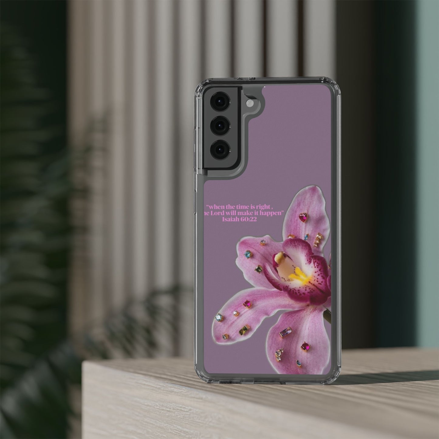 Clear Floral Impact-Resistant Phone Case — "When the time is right" Rose Orchid Design