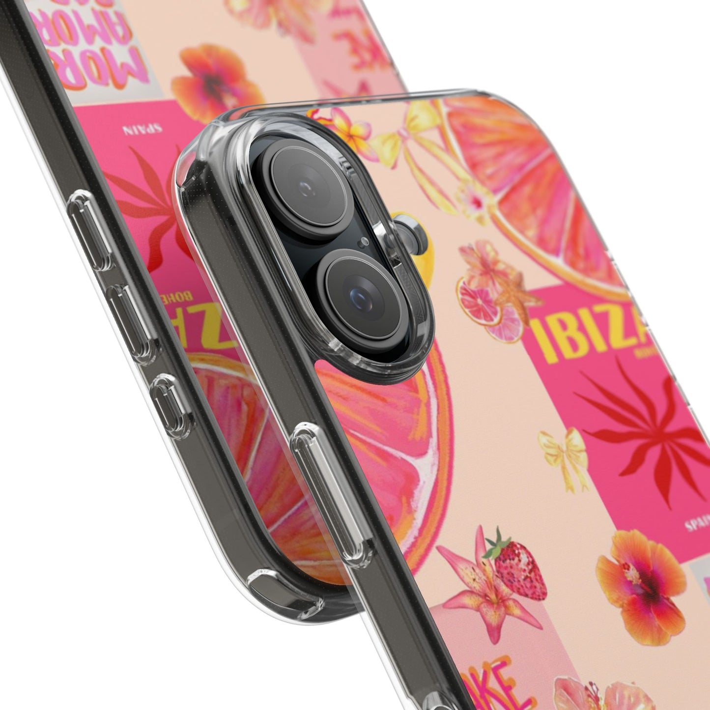 Clear Impact Phone Case — Pink Ibiza Citrus Floral Design