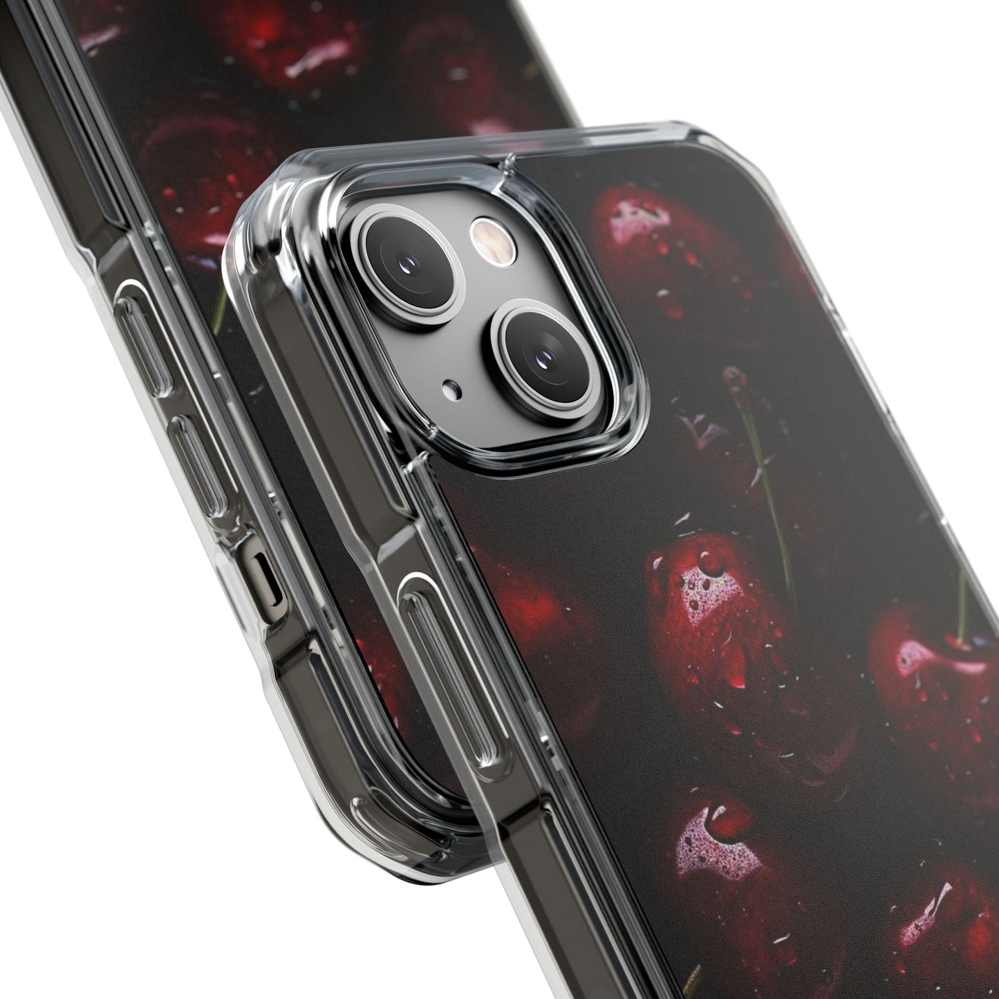 Cherry Pattern Clear Magnetic Phone Case — Dark Red Fruit Design