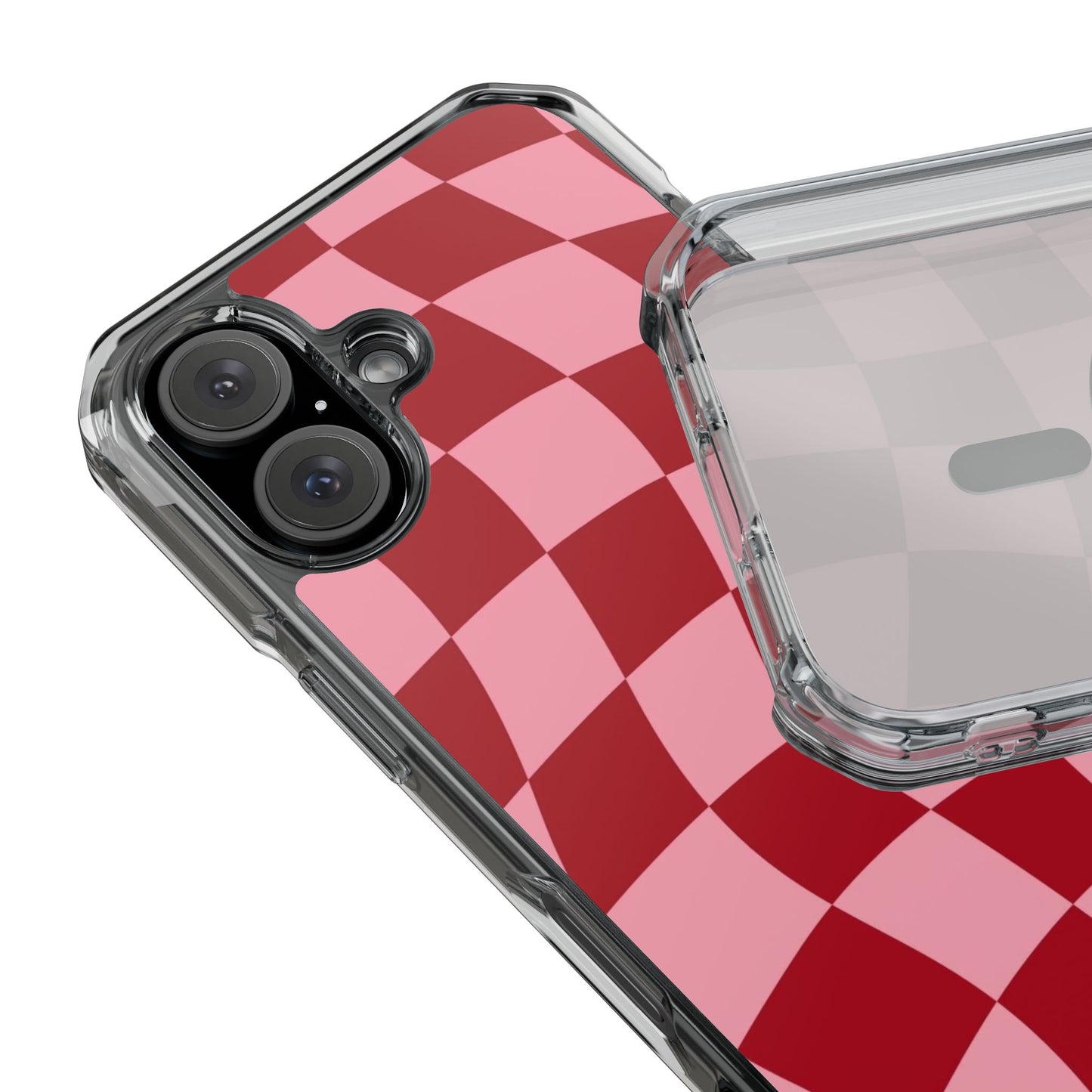 Clear Magnetic Phone Case — Red & Pink Wavy Check Pattern