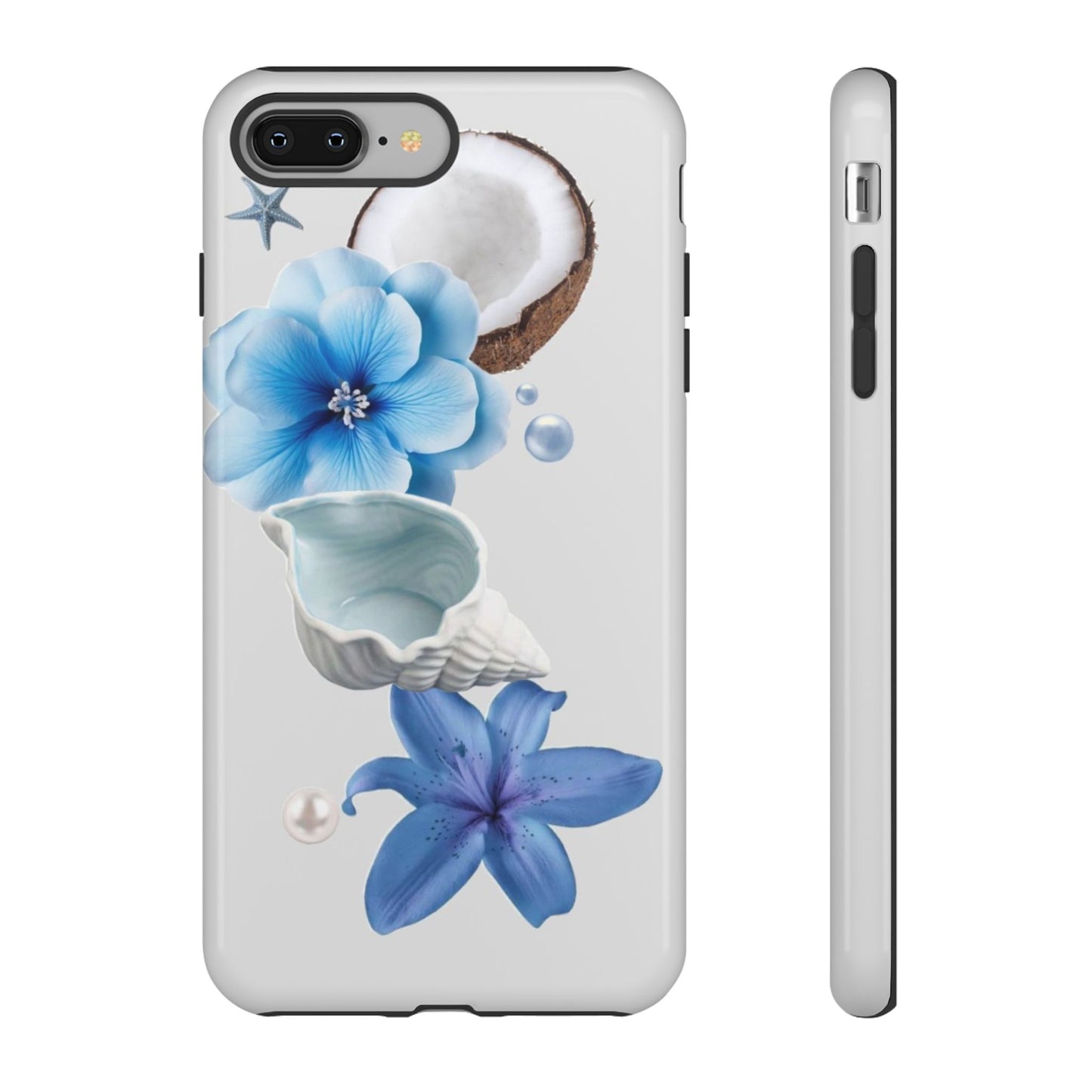 Tropical Blue Floral Phone Case — Coconut, Shell & Starfish Design