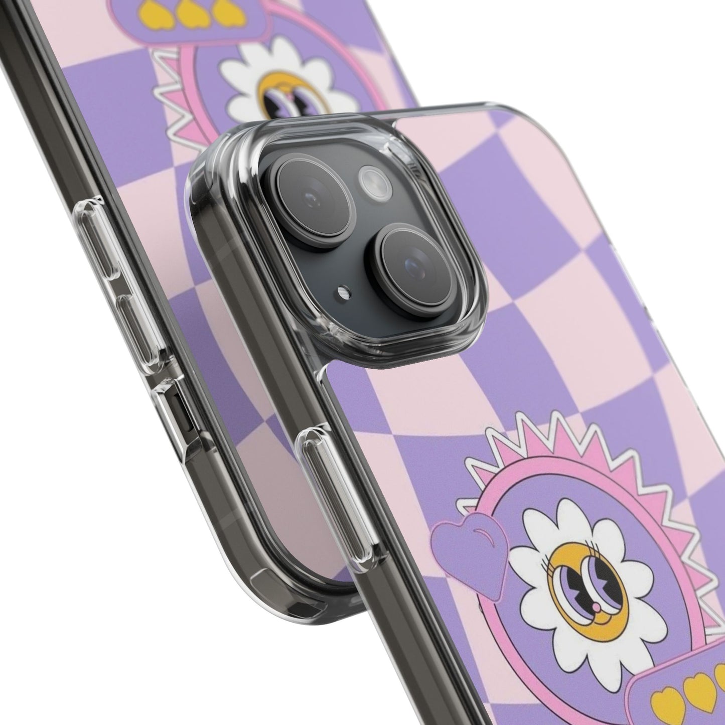 Clear Impact-Resistant Case — Cute Purple Checkerboard Dino with 'Mulu'