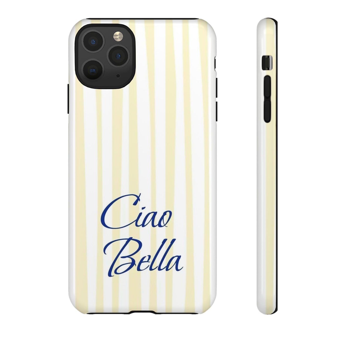 Ciao Bella Phone Case – Striped Elegant Italian Script Protective Cover