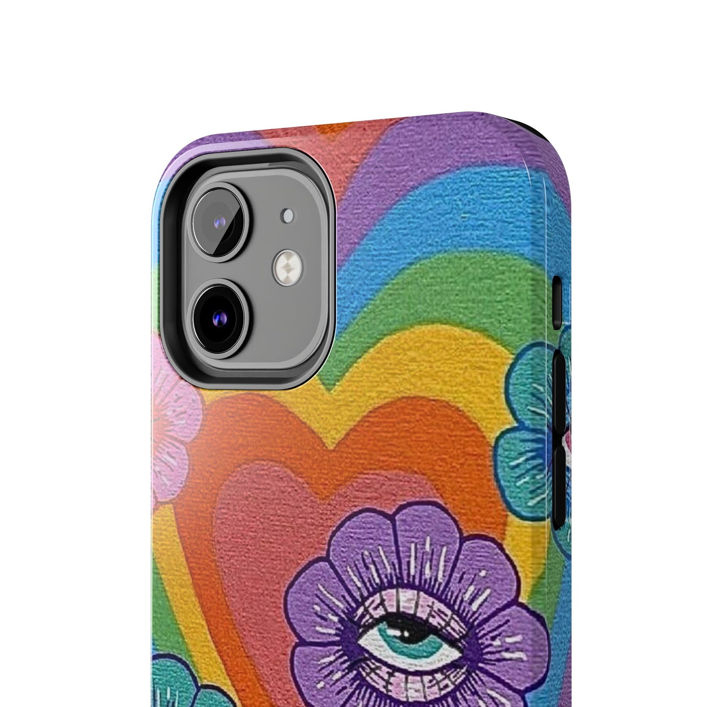Psychedelic Eye Flower Tough Phone Case — Retro Rainbow Protective iPhone Cover