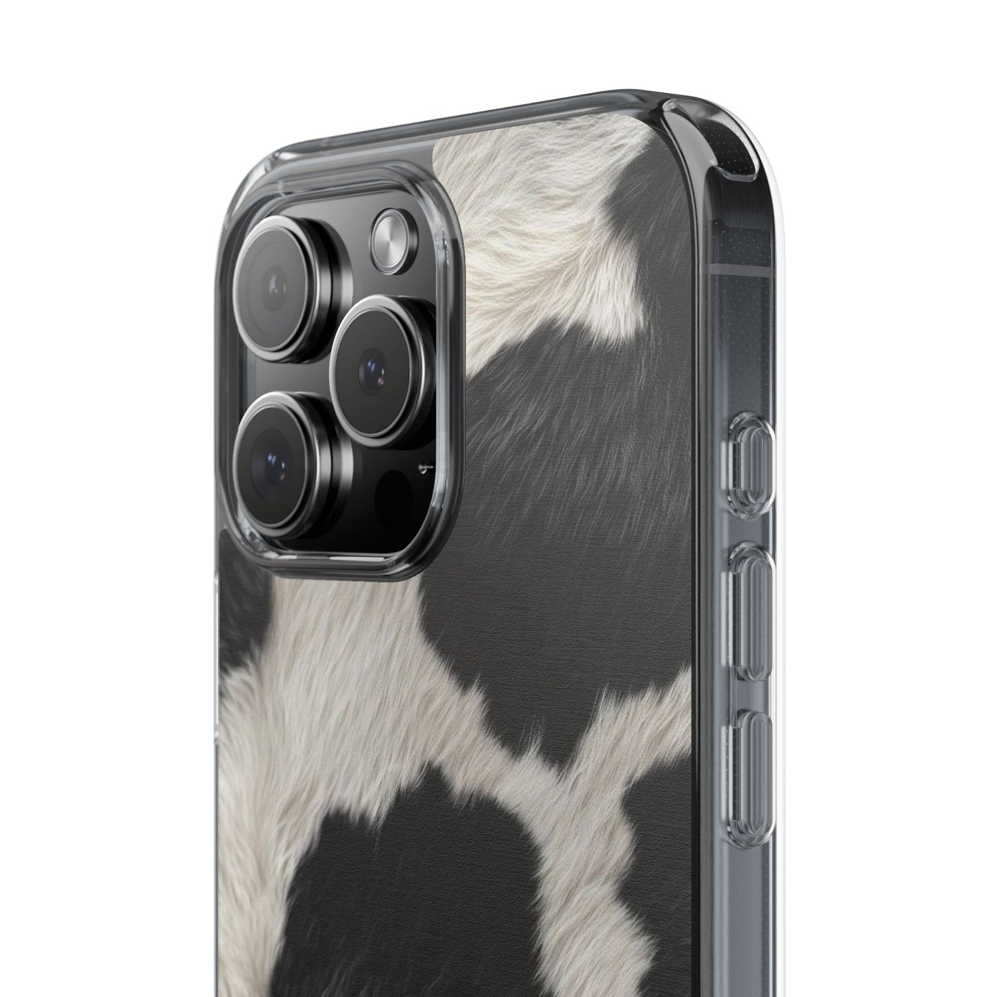 Cow Print Clear Impact Phone Case — Faux Fur Black & White Protection