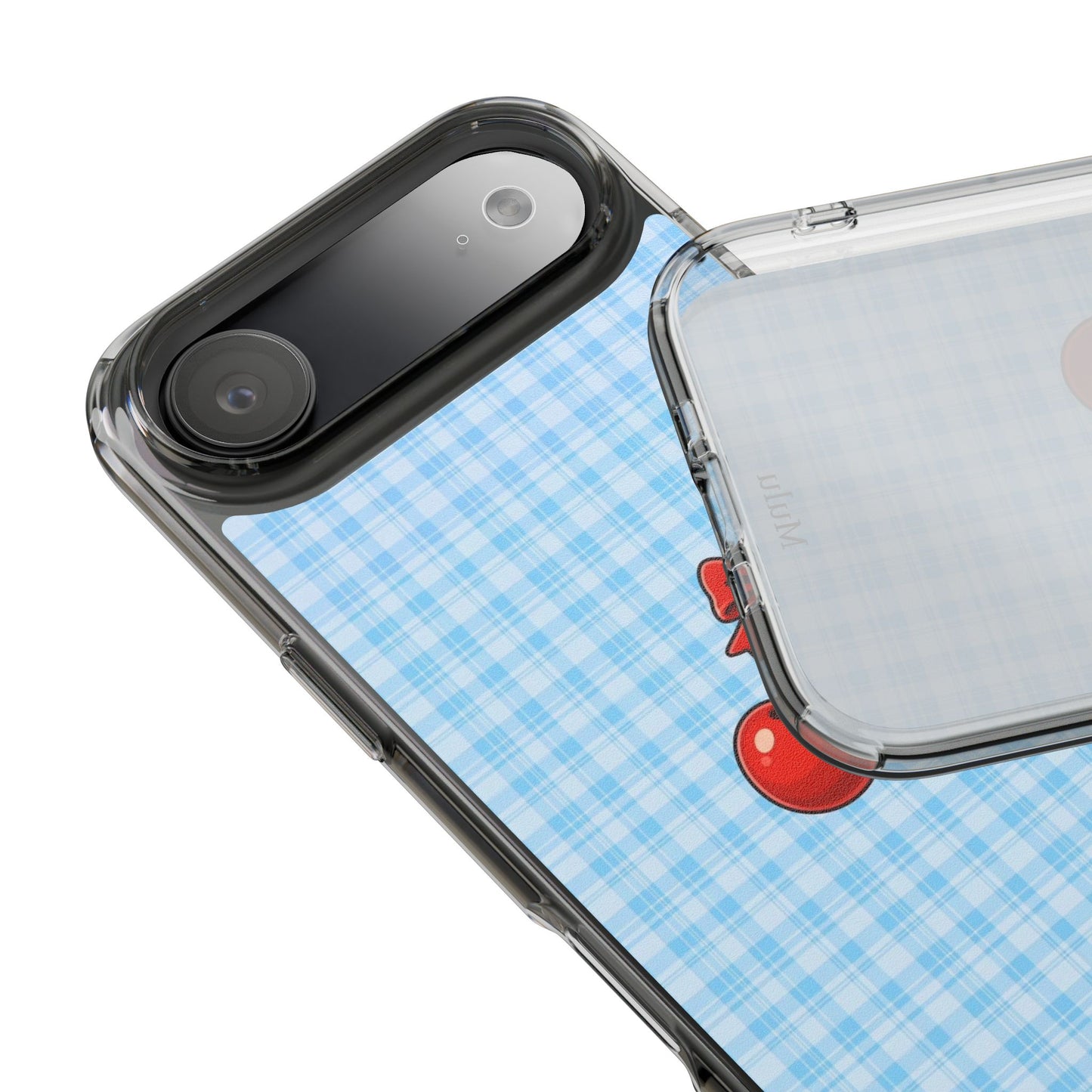 Clear Cherry Gingham Phone Case — Impact-Resistant Clear Case with Red Cherry Design