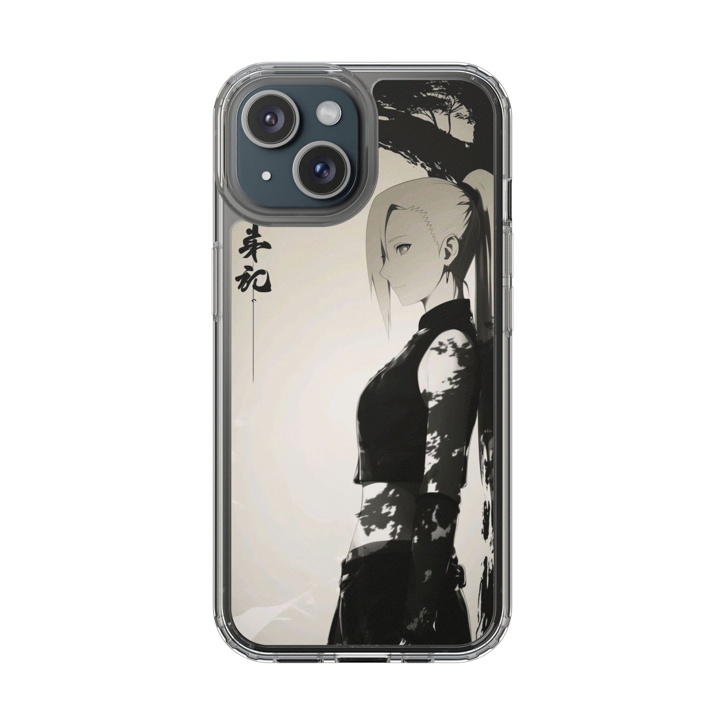Anime Samurai Clear Phone Case — Monochrome Sumi-E Style