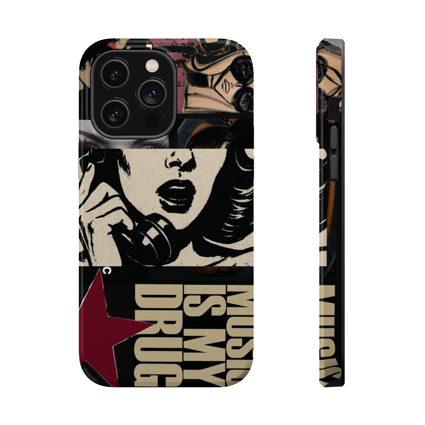 Magnetic Impact Phone Case — Retro Pop Art "Music Is My Drug" Design