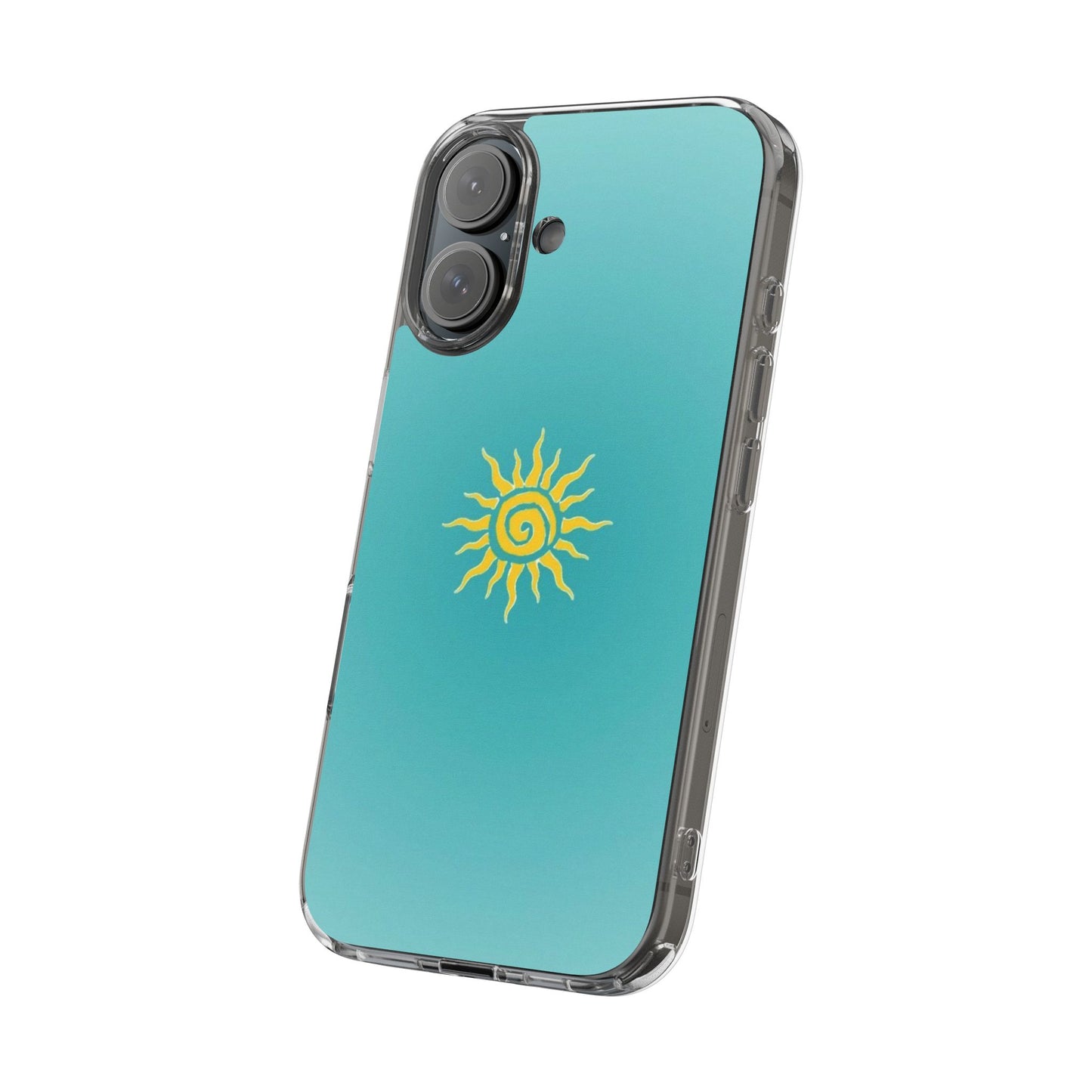 Clear Impact-Resistant Phone Case — Yellow Sun on Teal Gradient