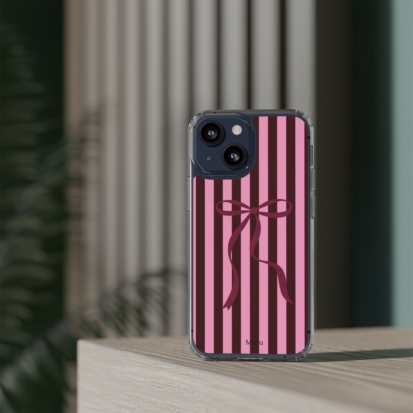 Pink Striped Ribbon Clear Impact-Resistant Phone Case
