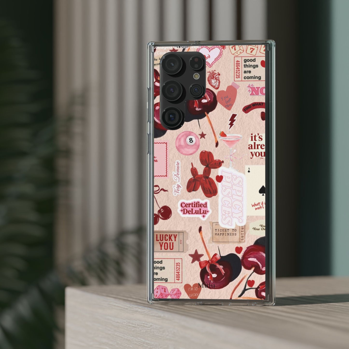 Clear Impact-Resistant Phone Case — Retro Cherry & Sticker Collage