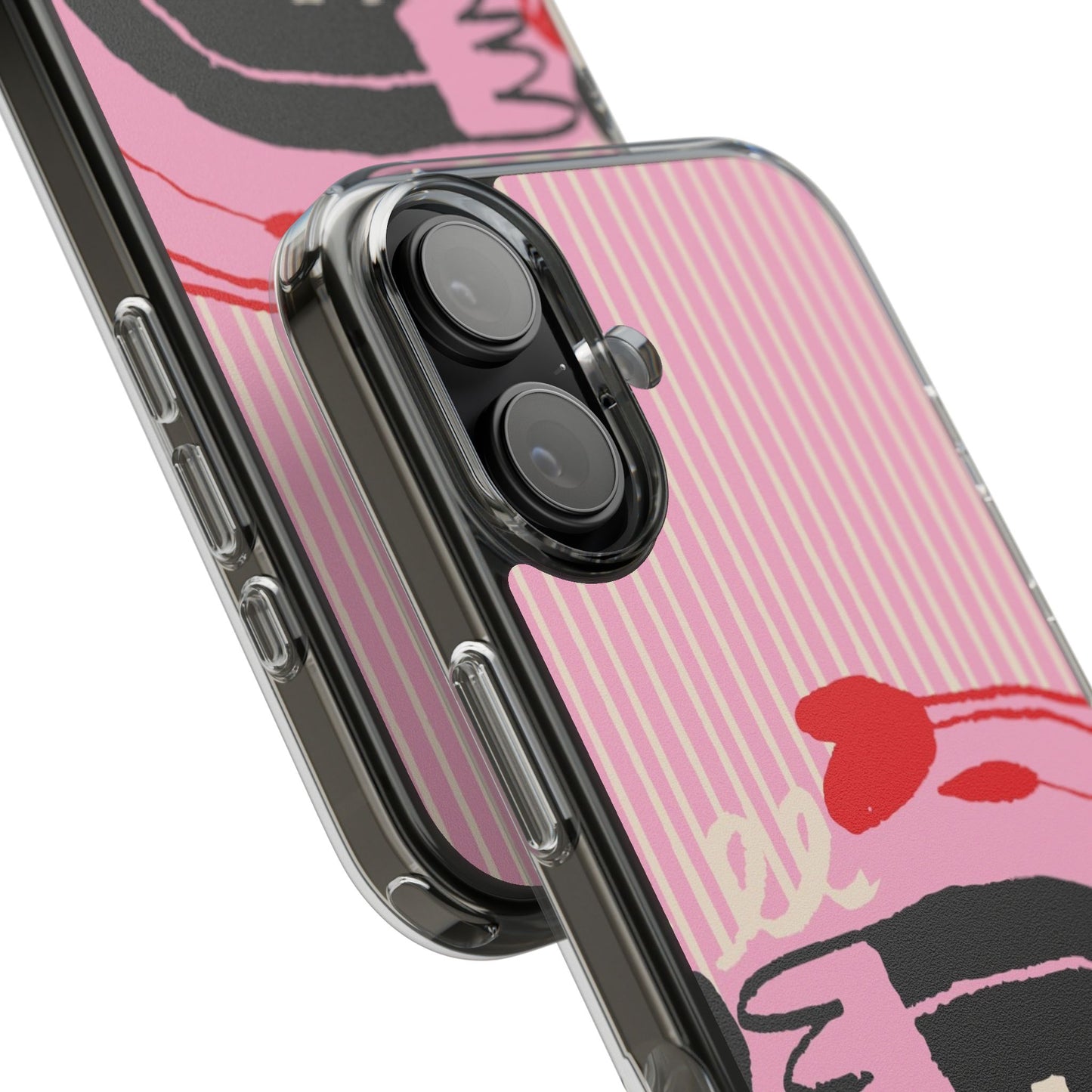 Clear Impact-Resistant Case — Pink Cute Heart Cartoon Design