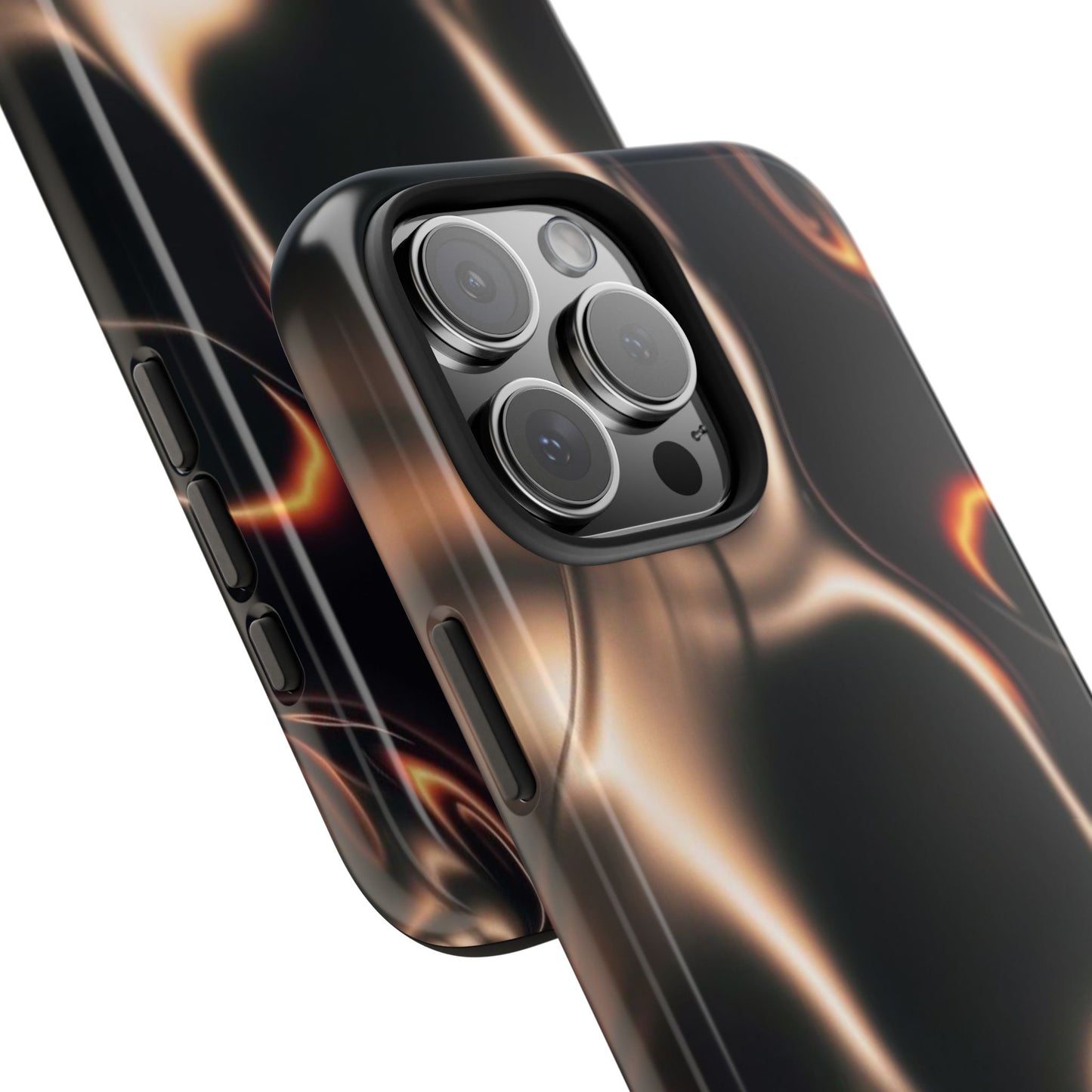 Abstract Liquid Glow Tough Phone Case — Black & Bronze Swirl Protective Cover
