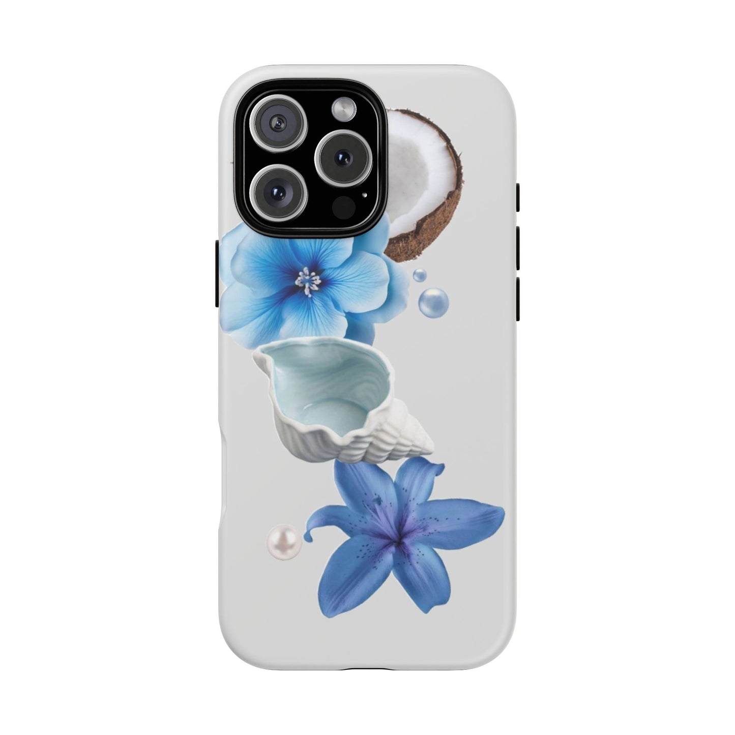 Tropical Blue Floral Phone Case — Coconut, Shell & Starfish Design