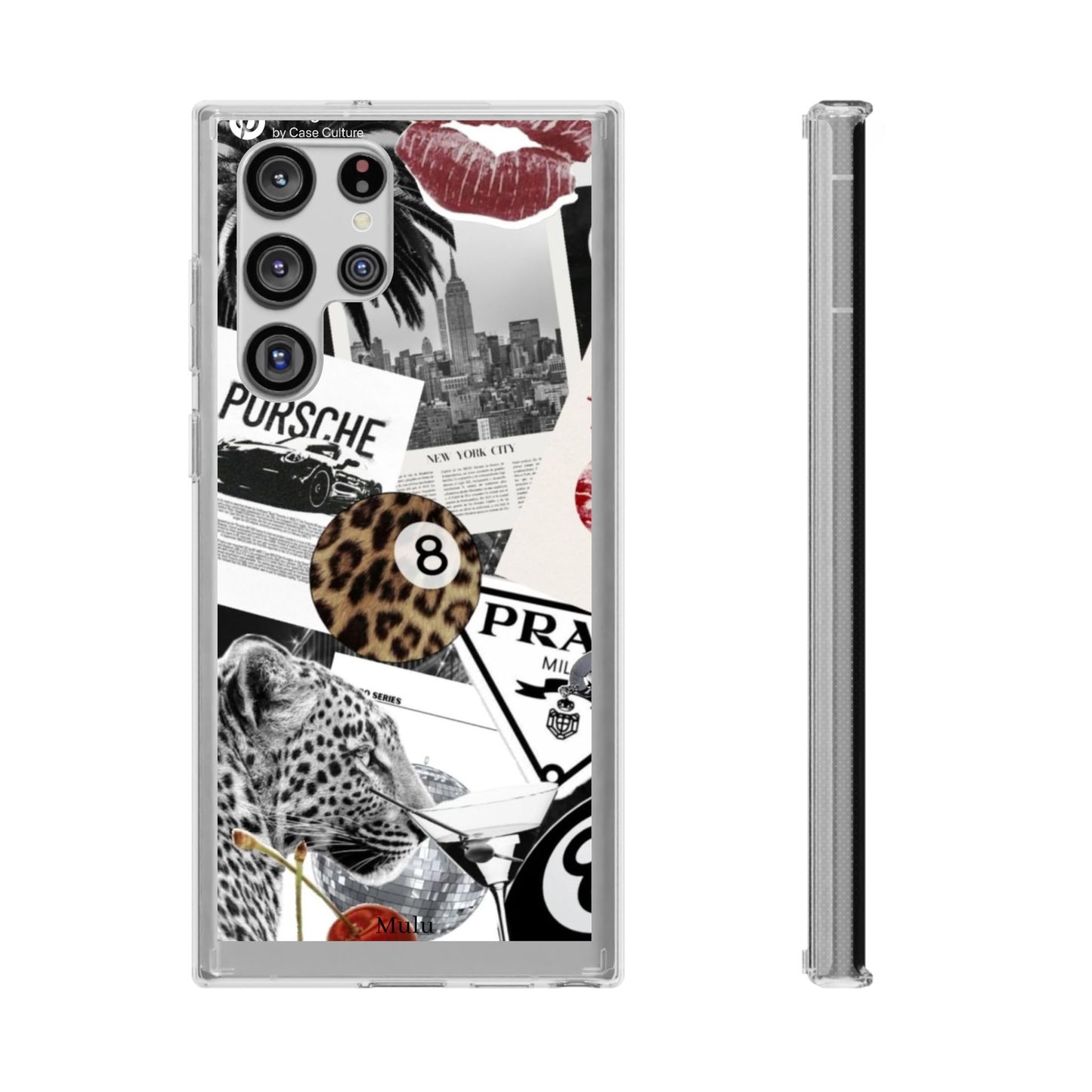 Clear Impact-Resistant Phone Case — Collage Luxury Leopard & Vintage Car Design