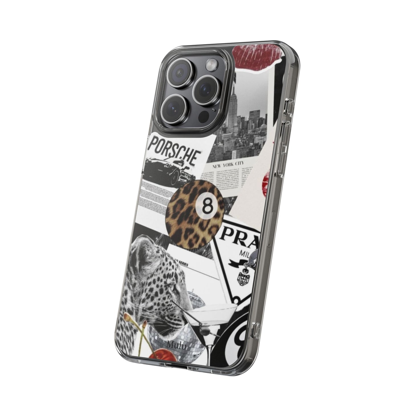 Clear Impact-Resistant Phone Case — Collage Luxury Leopard & Vintage Car Design