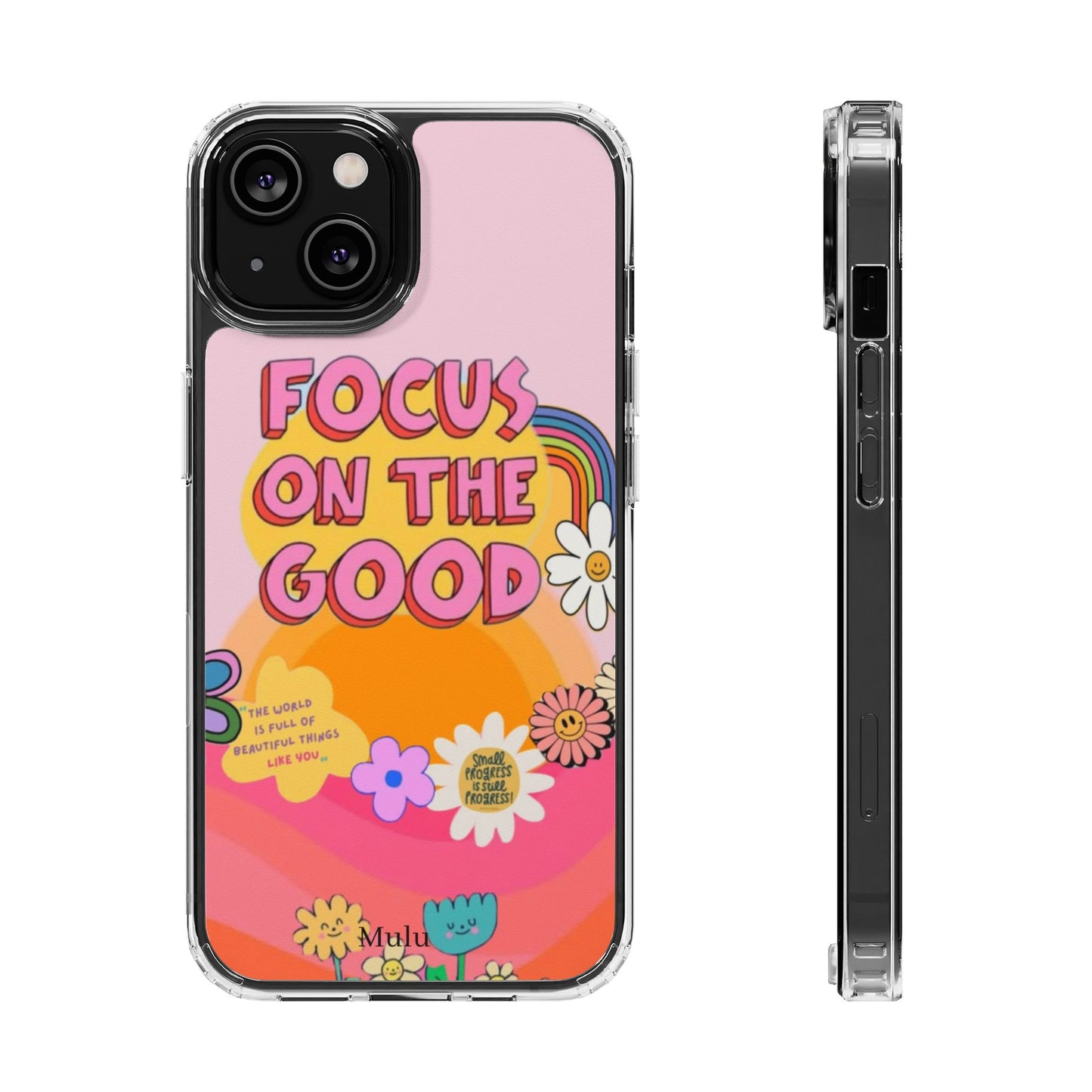 Clear Impact-Resistant Case — "Focus On The Good" Retro Floral Phone Cover