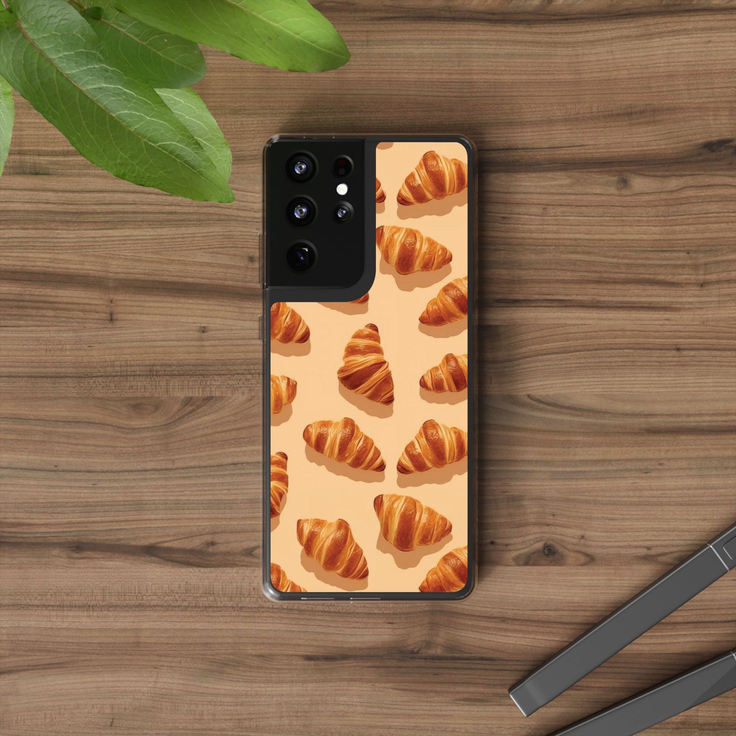 Croissant Pattern Clear Phone Case — Bakery-themed Transparent iPhone Cover