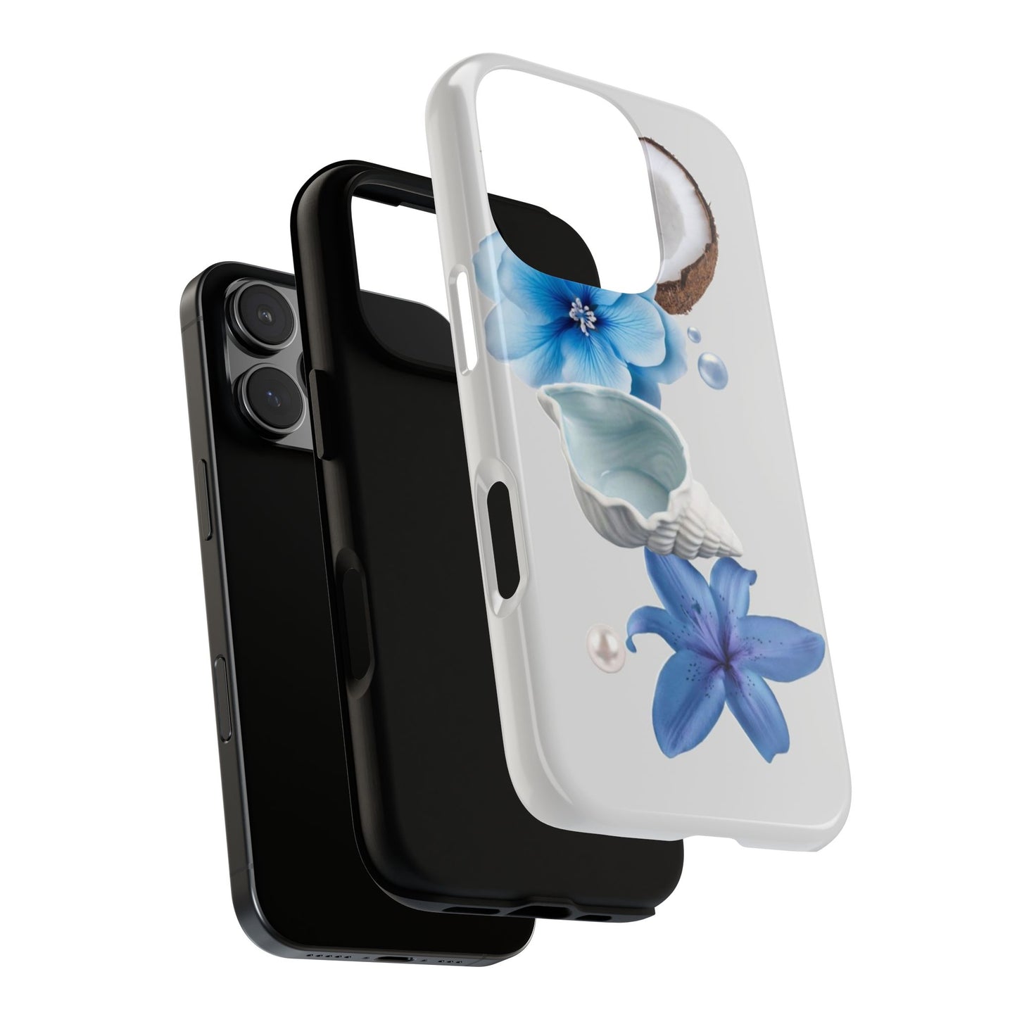 Tropical Blue Floral Phone Case — Coconut, Shell & Starfish Design