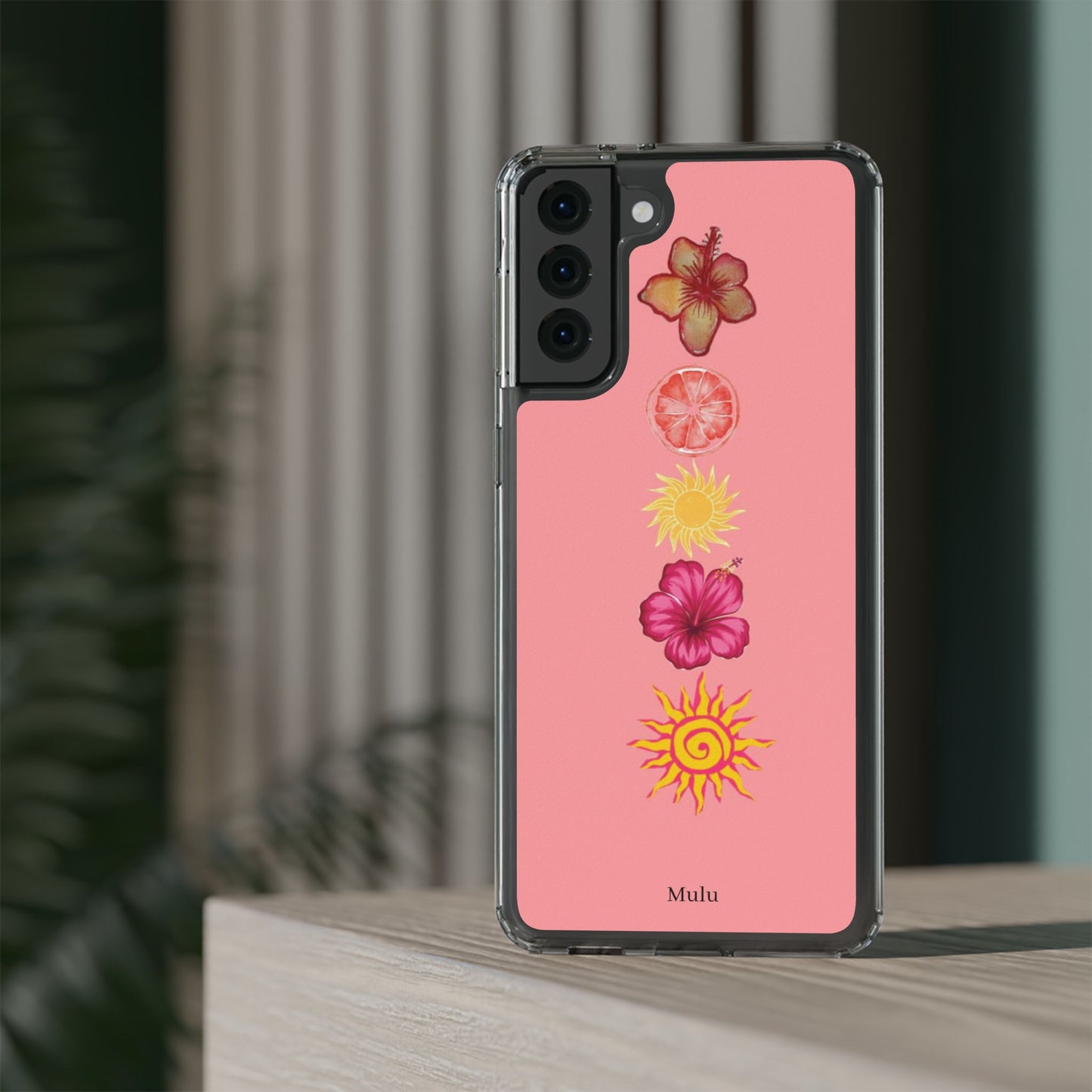 Clear Impact-Resistant Phone Case — Tropical Sun & Hibiscus Floral Design