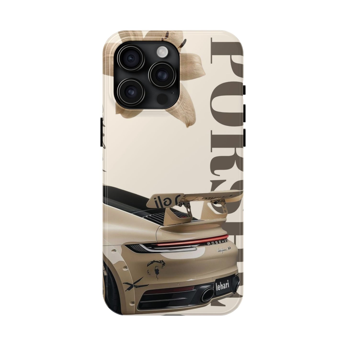 Tough Phone Case — Beige Sports Car Design with 'Tourist' Typography