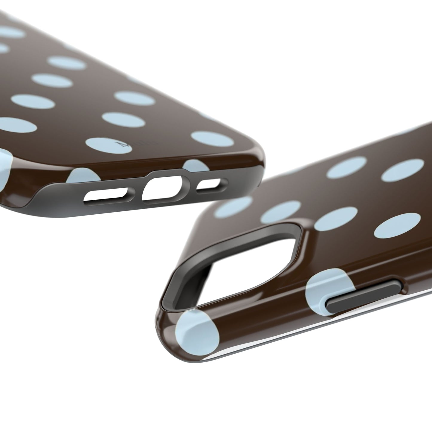 Polka Dot Magnetic Phone Case — Brown with Light Blue Dots, Impact-Resistant