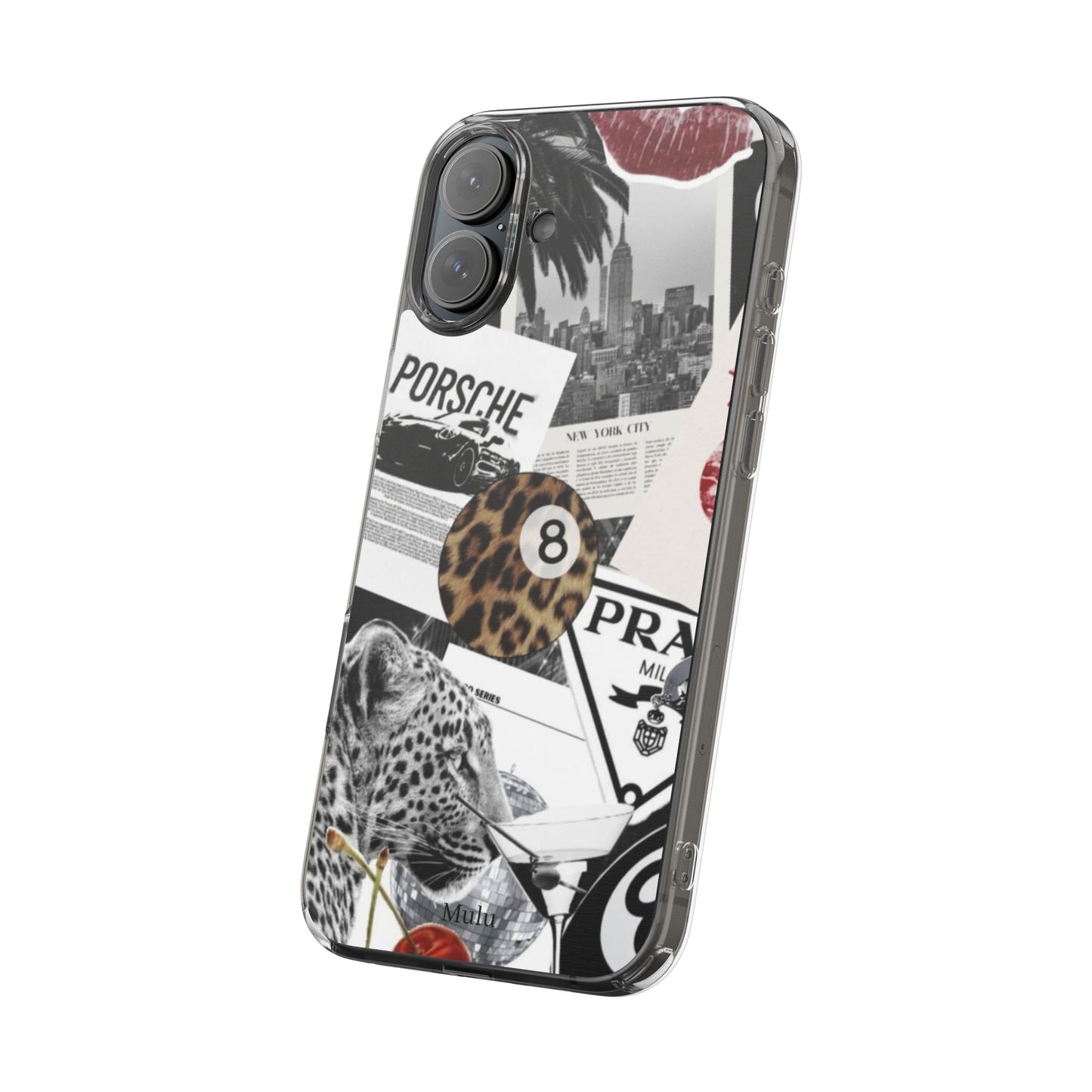 Clear Impact-Resistant Phone Case — Collage Luxury Leopard & Vintage Car Design