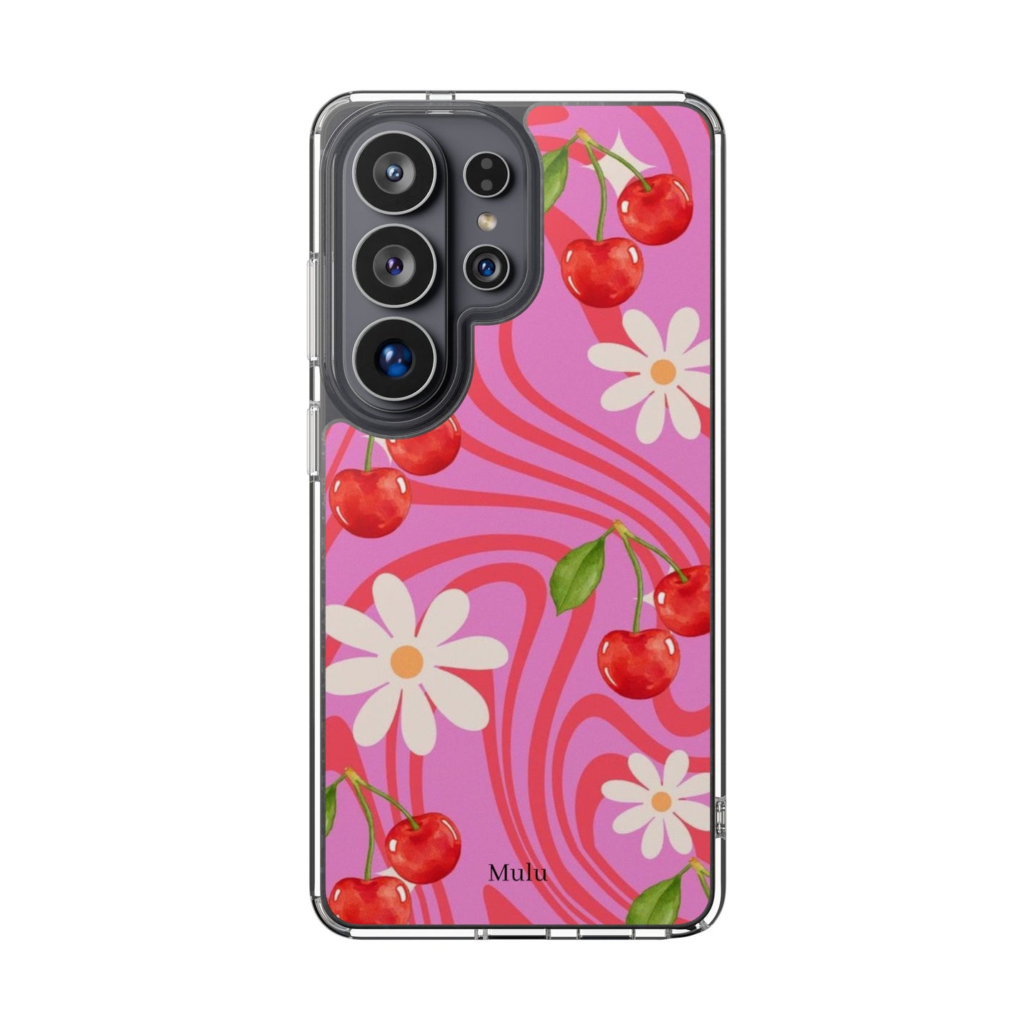 Clear Impact Phone Case — Retro Cherry & Daisy Floral Design