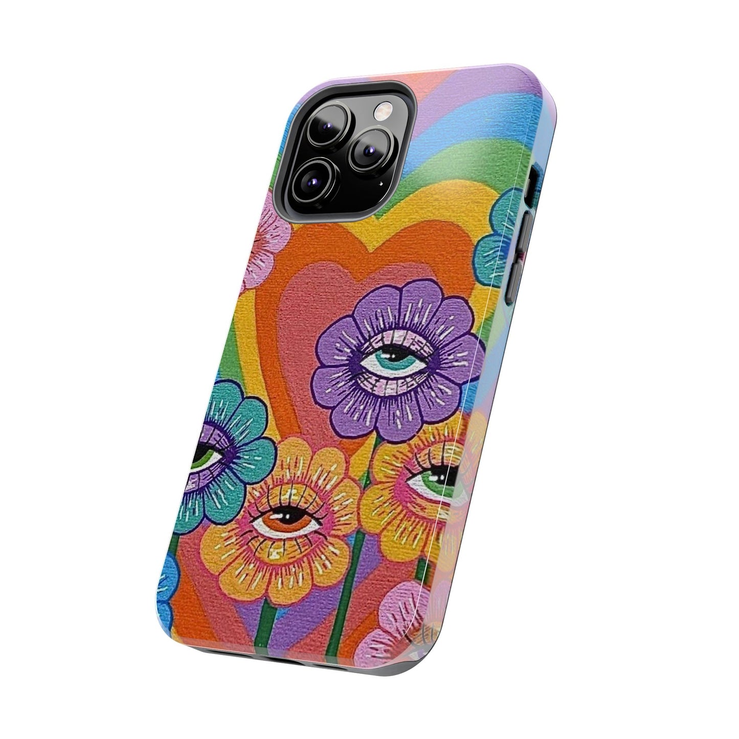 Psychedelic Eye Flower Tough Phone Case — Retro Rainbow Protective iPhone Cover