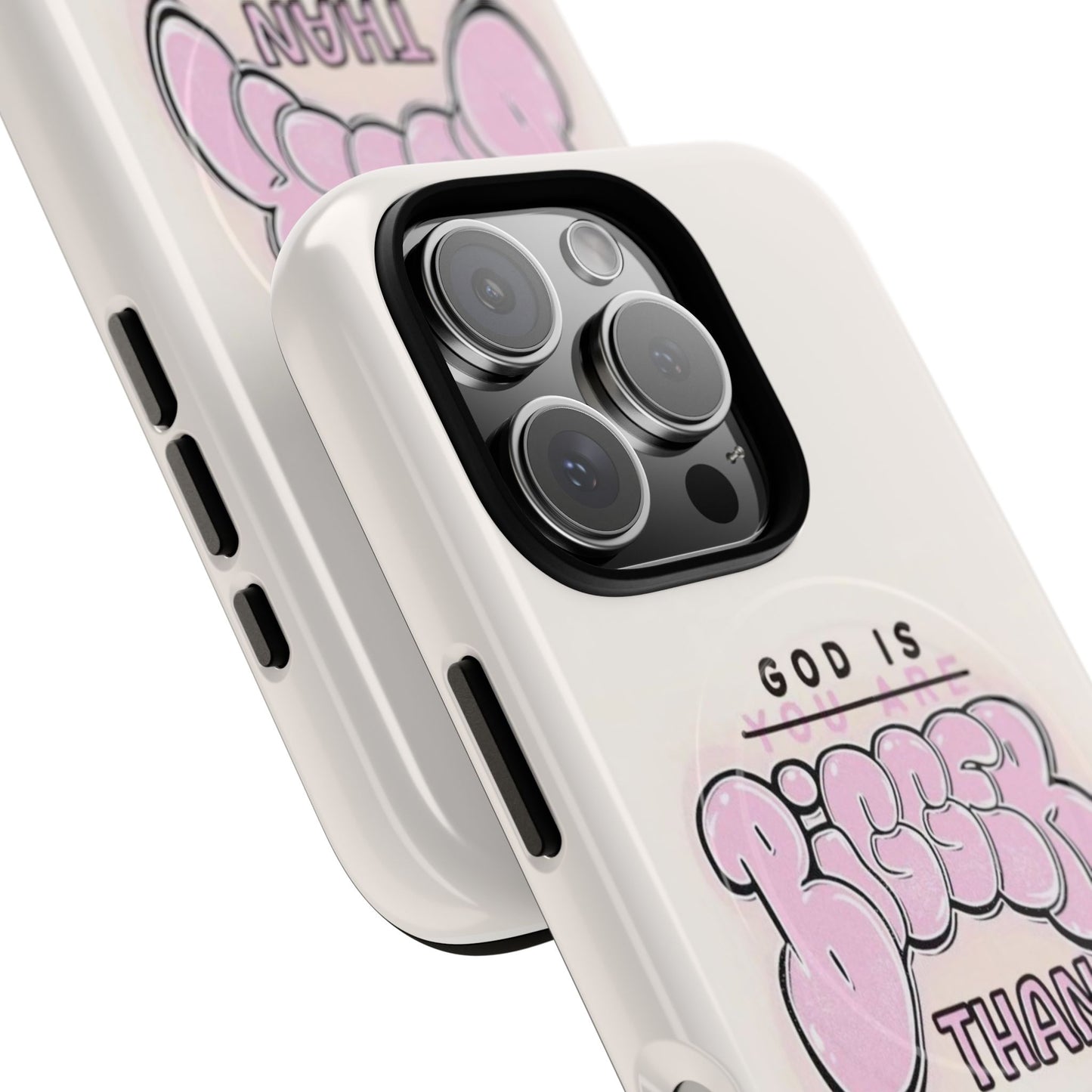 Tough Magnetic Phone Case — "God Is Bigger Than" Inspirational Pink Bubble Design