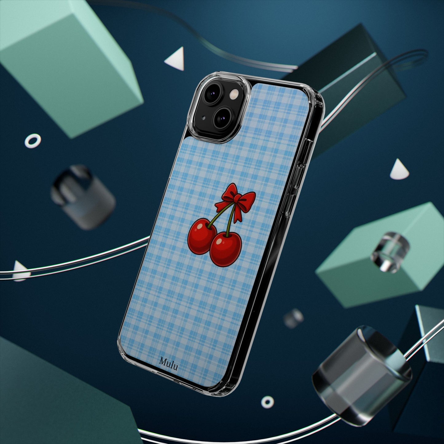 Clear Cherry Gingham Phone Case — Impact-Resistant Clear Case with Red Cherry Design