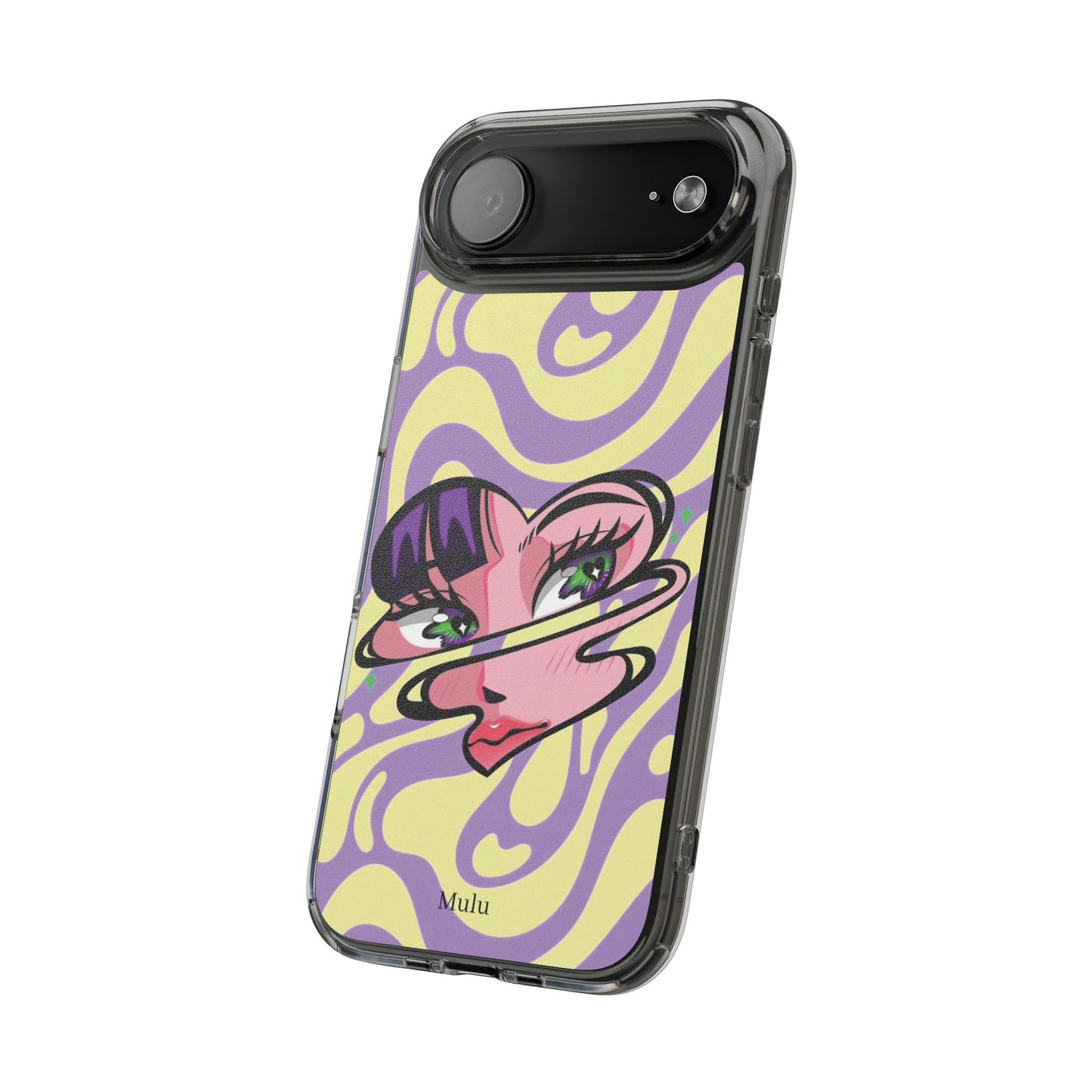 Clear Impact-Resistant Case — Retro Psychedelic Heart Face Design