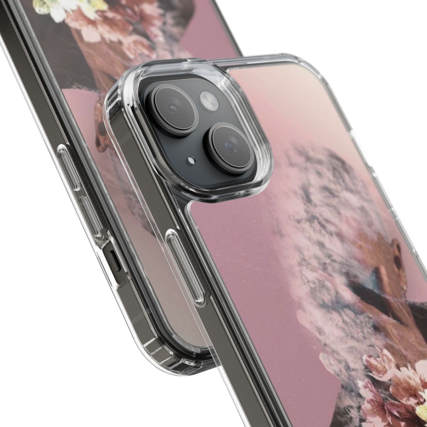 Clear Phone Case — Pink Floral Smoke Art iPhone Case